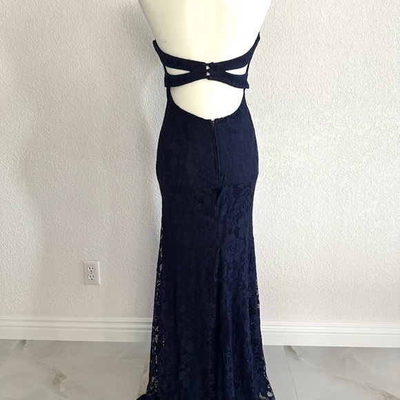 B Darlin Navy Lace Maxi Prom Dress NWOT - Picture 5 of 8